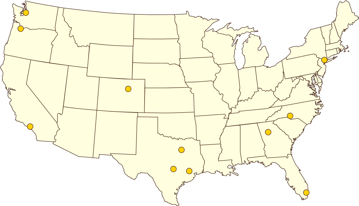 Shipping locations within mainland United States