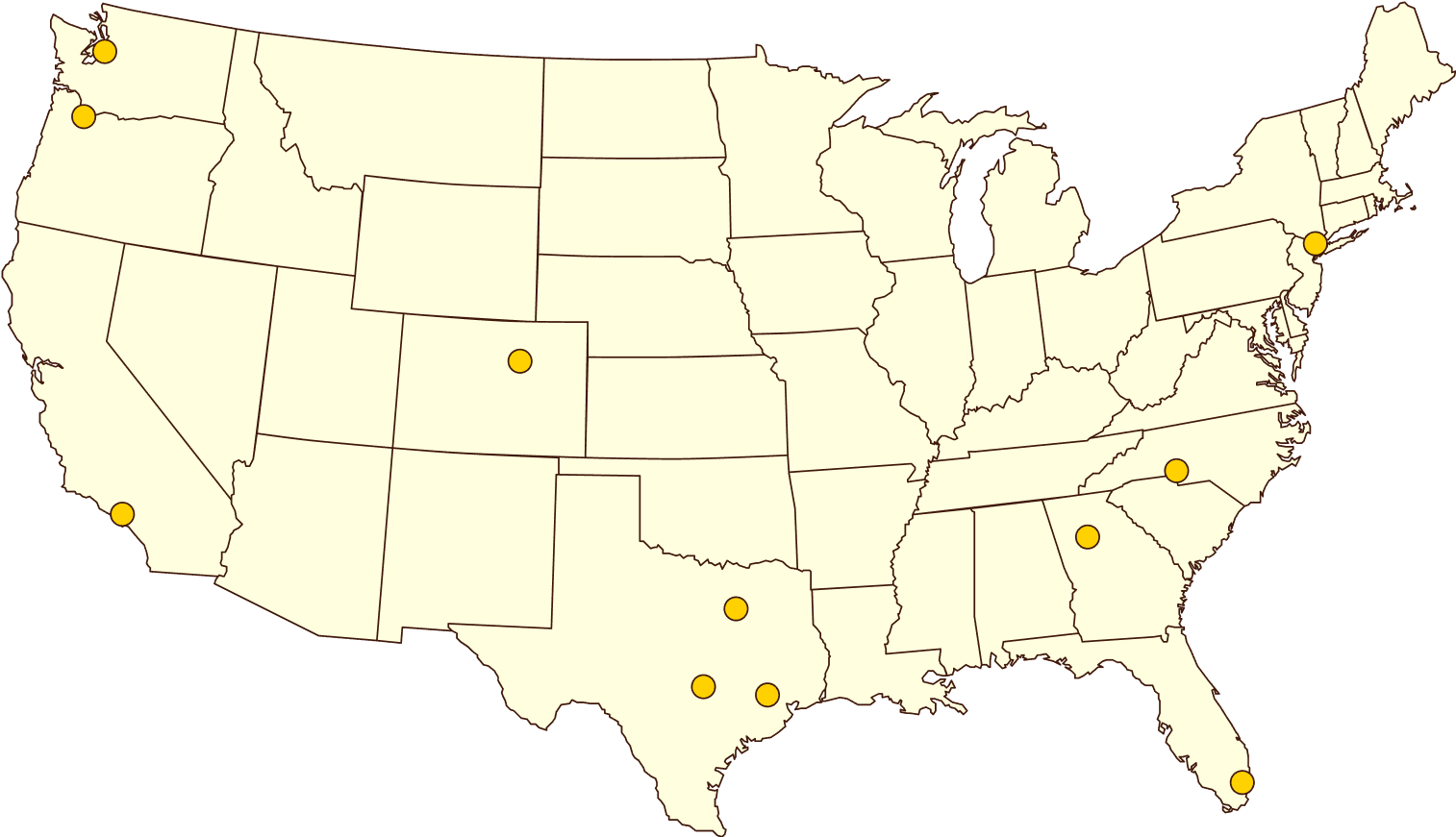 Shipping locations within mainland United States